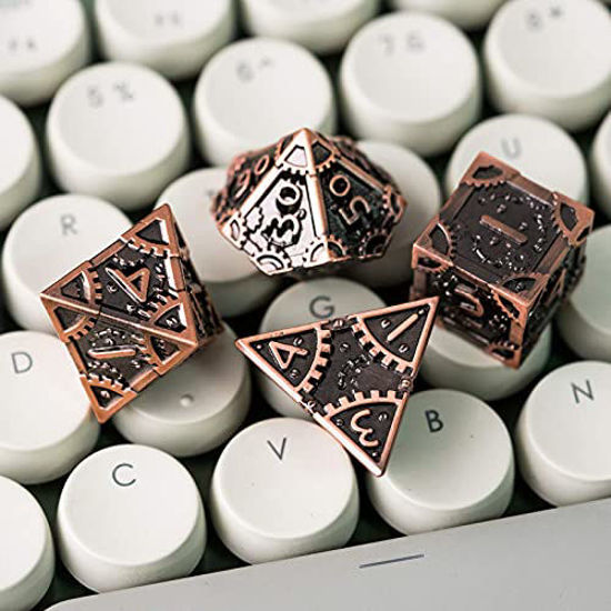 Picture of UDIXI Steampunk Style Metal Dice Set 7 Die Polyhedral DND Dice Set D&D Dice for Dungeons and Dragons Role Playing Game and Math Teaching (Ancient Copper)