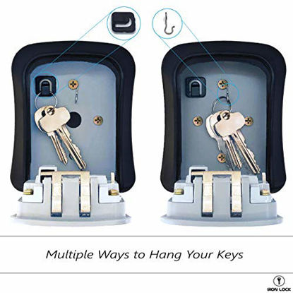 Picture of Iron Lock - Key Lock Box, 4 Digit Combination Lock Box, Wall Mounted Key Lock Box, Indoor/Outdoor Waterproof Lock Box, A/B Switch with Resettable Code, Lock Box for House Spare Keys, 5 Capacity