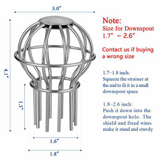 Picture of Gutter Guard 2 Inch 304 Stainless Steel Filter Strainer, Stops Leaves Seeds and Other Debris Gutter Cleaning Tool - 4 Pack