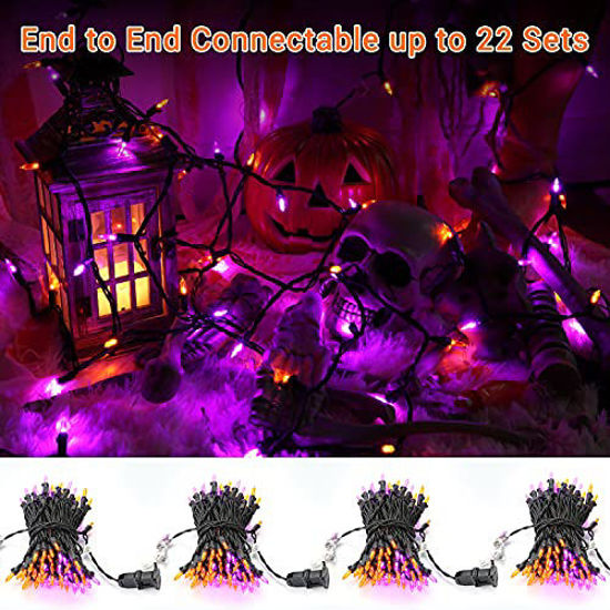 Picture of Brizled Purple & Orange Halloween Lights, 33ft 100 LED Halloween String Lights, 120V UL Certified Purple & Orange Lights Connectable Halloween Lights Outdoor for Halloween Tree Garden Home Patio Decor