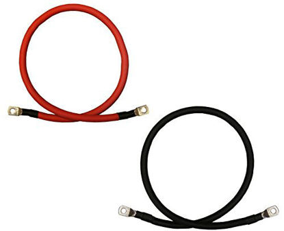 Picture of 6 AWG Gauge Red + Black Pure Copper Battery Inverter Cables Solar, RV, Car, Boat 4 feet 3/8 + 5/16 in Lugs