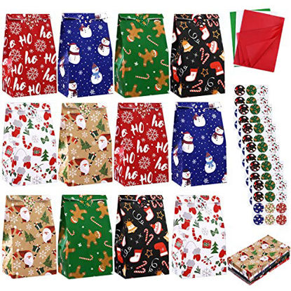 Picture of Cooraby 72 Pack Christmas Gift Bags with Tissue Paper Sealing Stickers 9.4 x 5 x 3 Inch Holiday Candy Goody Paper Bags for Xmas Party Supplies Gift Wrapping Decorations