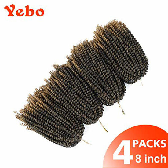 Picture of YEBO 4 Packs Spring Twist Hair 8 Inches Spring Twists Crochet Braiding Hair Ombre Colors Synthetic Hair Extensions 30 Strands/Pack, 110g/Pack(T27)