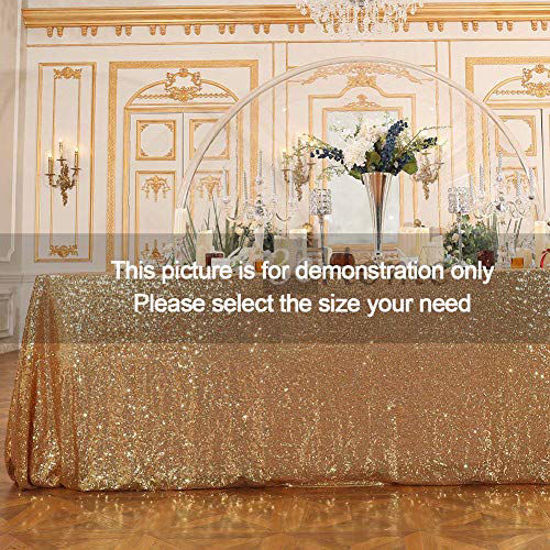 Picture of Poise3EHome 60×102'' Rectangle Sequin Tablecloth for Party Cake Dessert Table Exhibition Events, Light Gold