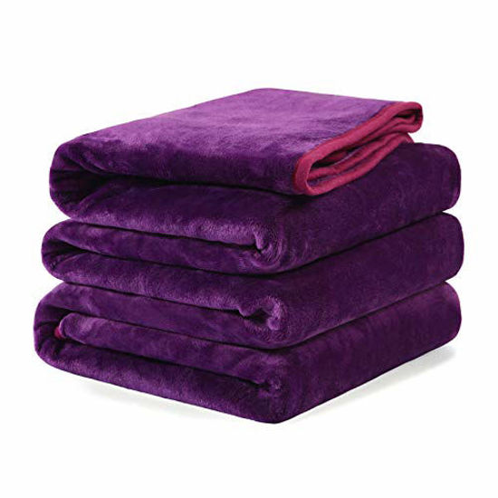 Picture of Fleece Blanket Queen King Twin Throw Size Soft Summer Cooling Breathable Luxury Plush Travel Camping Blankets Lightweight for Sofa Couch Bed (Plum, King (90" x 108"))