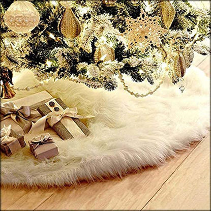 Picture of AOGU 36 Inch Faux Fur Christmas Tree Skirt White Plush Skirt for Merry Christmas Party Christmas Tree Decoration