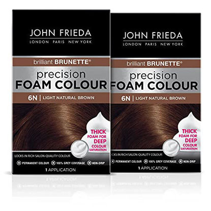 Picture of John Frieda Precision Foam Hair Color, Light Natural Brown 6N, Full-coverage Hair Color Kit, with Thick Foam for Deep Color Saturation (Pack of 2), Stocking Stuffer