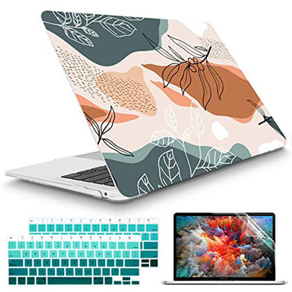 Picture of i-King for MacBook Air 13 Inch 2020 2019 2018 Release M1 A2337/A1932/A2179 with Retina Display Touch ID, Plastic Hard Shell Case and Keyboard Cover for Newest MacBook Air 13 - Artistic Leaf