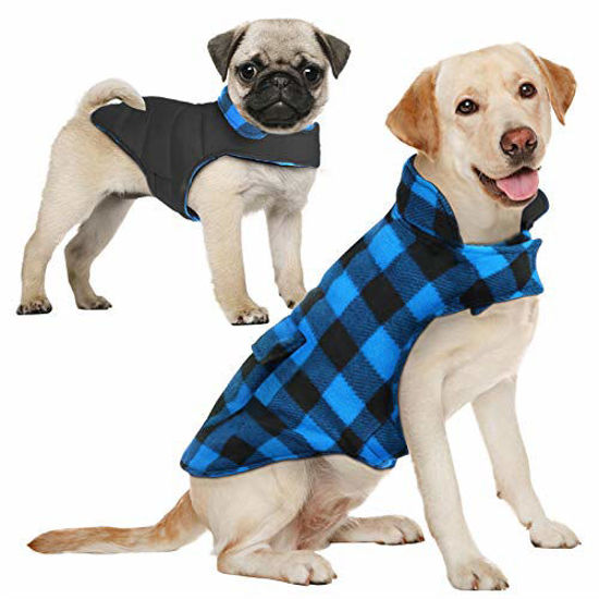 Picture of AOFITEE Reversible Dog Cold Weather Coat, Waterproof British Style Plaid Winter Pet Jacket, Warm Cotton Lined Vest Windproof Collar Outdoor Apparel for Small Medium and Large Dogs