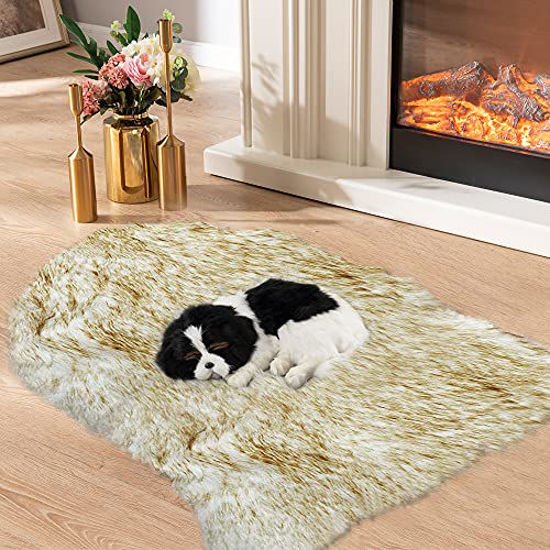 GetUSCart Soft Faux Fur Pet Bed Mat Plush and Fluffy Pet Pad Ultra Cozy Pet Throw Rug for Dogs Cats by Asrug 24 by 36 inches Brown White