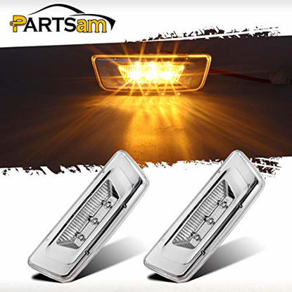 Picture of Partsam 2Pcs Replacement for Kenworth T680 T880 and Peterbilt 576 Led Side Marker Turn Signal Lights Assemblies Amber Clear Lens 3-3014-SMD Sealed Led Rectangular Cab Roof Marker Lights Lamps LH&RH