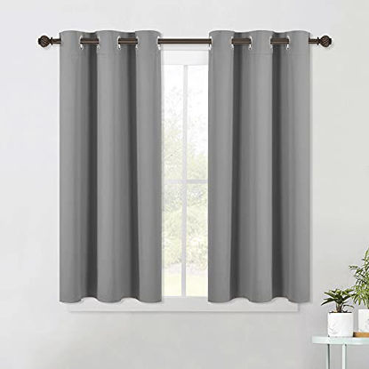 Picture of NICETOWN Silver Grey Small Window Blackout Curtain Panels for Bedroom, Thermal Insulated Grommet Top Blackout Draperies and Drapes (2 Panels, W42 x L45 -Inch)