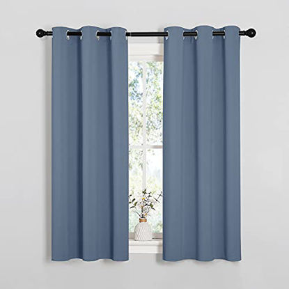 Picture of NICETOWN Kitchen Curtains with Grommet Top, Privacy & Room Darkening Thermal Insulated Draperies for Boys Bedroom, Nursery (Stone Blue, 34" Wide by 54" Long, Set of 2)