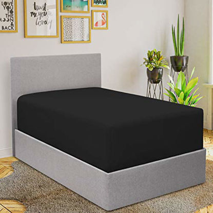 Picture of Mellanni Extra Deep Pocket King Fitted Sheet - Cooling Sheets up to 21" Deep Mattress - Hotel Luxury 1800 Bedding - Wrinkle, Fade, Stain Resistant - 1 Single King Fitted Sheet Only (King, Black)