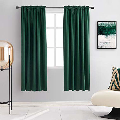 Picture of DONREN 63 Inch Length Dark Emerald Green Blackout Window Curtains for Bedroom - Hunter Green Room Darkening Thermal Insulating Curtain Panels for Living Room with Rod Pocket,2 Panels