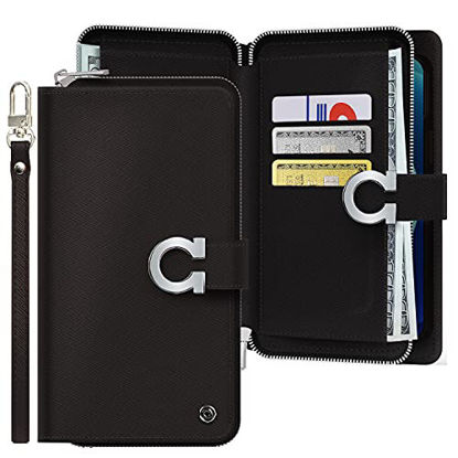 Picture of JUST4YOU Zipper Wallet Flip Cover Case Compatible with Samsung Galaxy S9 [Handmade, Premium PU Leather, Credit Card Holder Slots, Hand Strap Included] - Black [CS_FC_ZW_GS9_BK]