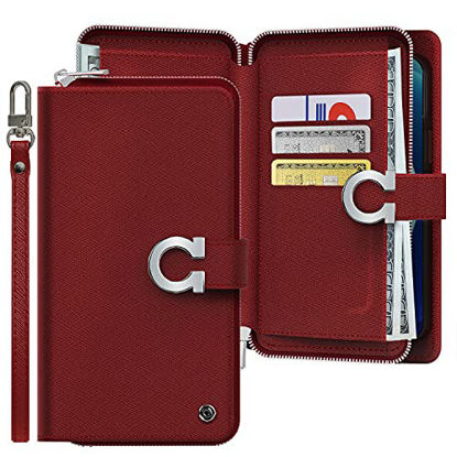 Picture of JUST4YOU Zipper Wallet Flip Cover Case Compatible with Samsung Galaxy S8+ [Handmade, Premium PU Leather, Credit Card Holder Slots, Hand Strap Included] - Burgundy [CS_FC_ZW_GS8P_by]