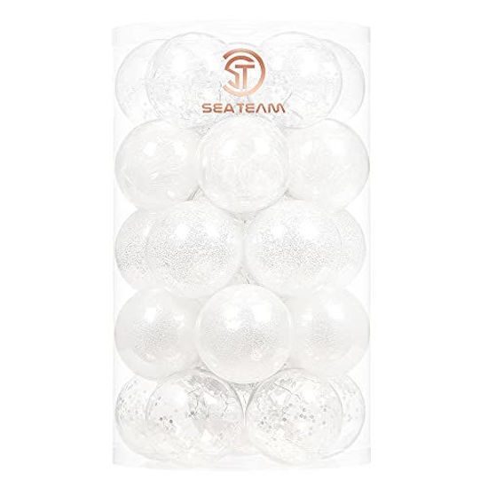 Picture of Sea Team 70mm/2.76" Shatterproof Clear Plastic Christmas Ball Ornaments, Transparent, See-Through, Crystal Baubles, Bulbs with Stuffed Delicate Decorations for Xmas Tree (30 Counts, White)