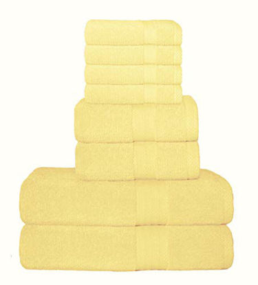 Picture of GLAMBURG Ultra Soft 8-Piece Towel Set - 100% Pure Ringspun Cotton, Contains 2 Oversized Bath Towels 27x54, 2 Hand Towels 16x28, 4 Wash Cloths 13x13 - Ideal for Everyday use, Hotel & Spa - Yellow