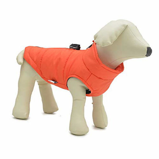 Picture of Dog Winter Vest with Cotton Lining, Waterproof Ultra Warm Dog Winter Coat Windproof Zippered Jacket Breathable Soft Dog Coat for Small Medium Large Dogs Orange L