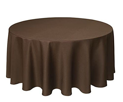 Picture of Biscaynebay Textured Fabric Round Tablecloths 108 Inches in Diameter, Brown Water Resistant Tablecloths for Dining, Kitchen, Wedding, Parties etc. Machine Washable