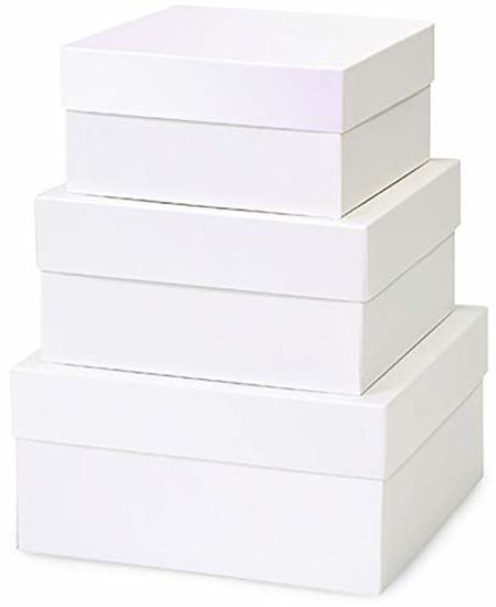 Picture of Made in USA Recycled Paper Kraft Boxes - 6.25, 7.25 & 8.25 - Nested Squared Boxes with Lids (Large Set of 3 - Pearl White)