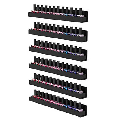 Picture of FEMELI Nail Polish Wall Rack 6 Shelves,Clear Acrylic Nail Polish Holder Organizer for 66-90 Bottles (Black)