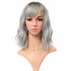 Picture of VCKOVCKO Ombre Color Natural Wavy Wig With Air Bangs Black to Gray Colorful Short Bob Wigs for Women's Shoulder Length Wigs Curly Wavy Cosplay Wig Bob Wig for Girls(12",Black-Gray)