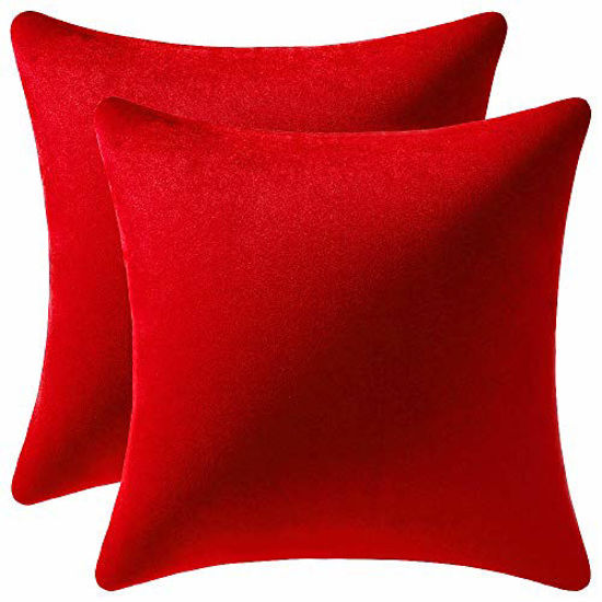 Picture of 26x26 Euro Pillow Covers : 2 Pack Cozy Soft Velvet Oversized Couch Pillow Shams, Square Throw Pillow Cases for Living Room Sofa, Red