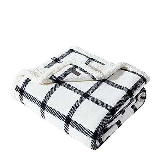 Picture of Eddie Bauer Home Ultra-Plush Collection Throw Blanket-Reversible Sherpa Fleece Cover, Soft & Cozy, Perfect for Bed or Couch, Bunkhouse Plaid Beige