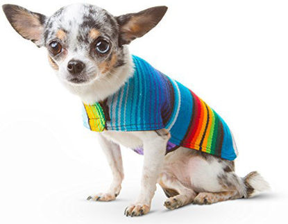 Picture of Dog Clothes - Handmade Dog Poncho from Authentic Mexican Blanket by Baja Ponchos (No Fringe, X-Small)