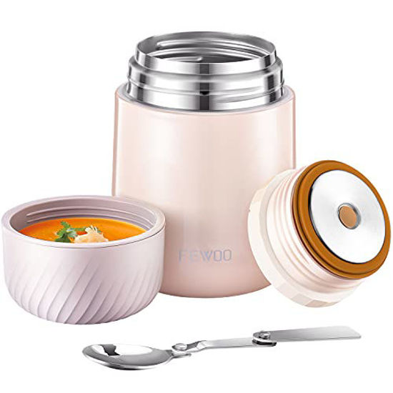 Jikolililili Food Thermos - 20oz Vacuum Insulated Soup Container, Stainless Steel Lunch Box for Kids Adult, Leak Proof Food Jar with Folding Spoon for