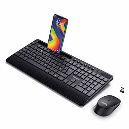 Picture of VictSing Wireless Keyboard and Mouse Combo, Wireless Mouse and Keyboard 2.4GHz Lag-Free Ergonomic Full-Size with Phone Holder & 10 Independent Shortcuts, Silent Mouse with 3 DPI