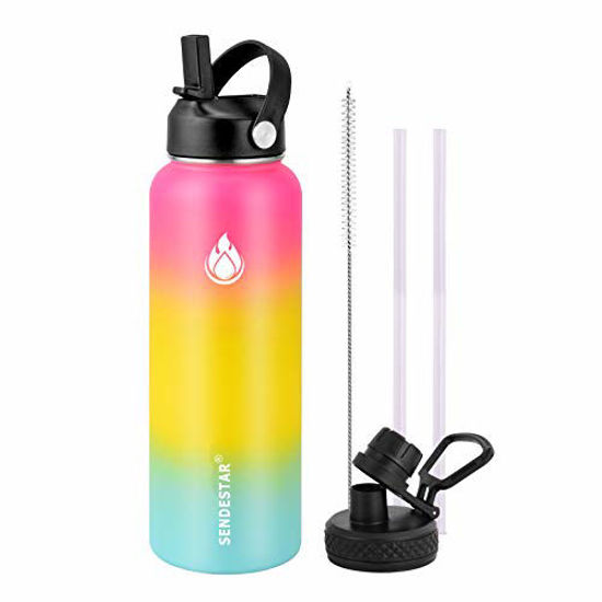 Picture of SENDESTAR Water Bottle 40oz Double Wall Vacuum Insulated Leak Proof Stainless Steel Sports Water Bottle-Wide Mouth with New Flex Straw Lid & Spout Lid (Sobert)