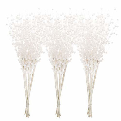 Picture of Sea Team 24-Pack Artificial Glitter Berry Stem Ornaments, Decorative Bead Sticks, Glittery Twigs, Picks, Branches for Christmas Tree, Small Vase, Holiday, Wedding, Party (17 Inches, White)