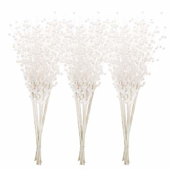 Picture of Sea Team 24-Pack Artificial Glitter Berry Stem Ornaments, Decorative Bead Sticks, Glittery Twigs, Picks, Branches for Christmas Tree, Small Vase, Holiday, Wedding, Party (17 Inches, White)