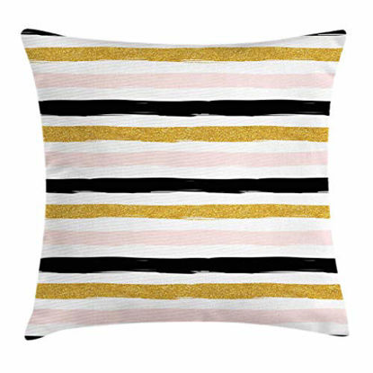 Picture of Ambesonne Abstract Throw Pillow Cushion Cover, Horizontal Stripes in Paintbrush Style Modern Illustration, Decorative Square Accent Pillow Case, 20" X 20", Yellow Black