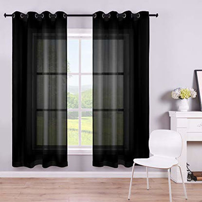 Picture of Black Curtains 72 Inch Length 2 Panel Sets for Living Room Grommet Solid Black Sheer Curtains for Bedroom 52x72 Inches Long