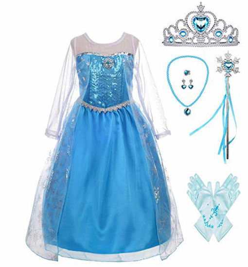 Picture of Lito Angels Little Girls Princess Dress Up Costumes Snow Queen Dress Halloween Christmas Costume with Accessories Size 6-6X C