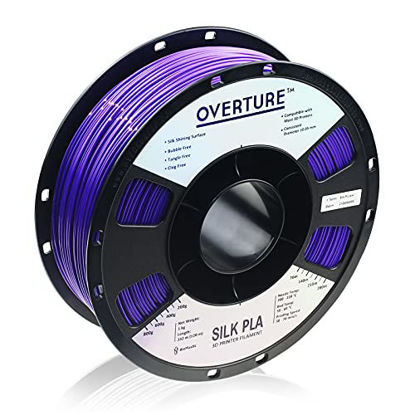 Picture of OVERTURE Silk Filament PLA 1.75mm Clog-Free Shiny 3D Printer Consumables, 1kg Spool (2.2lbs), Dimensional Accuracy +/- 0.05 mm, Fit Most FDM Printer(Silk Purple)