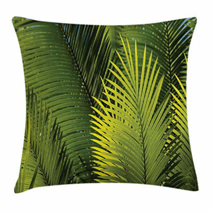 Picture of Ambesonne Palm Tree Throw Pillow Cushion Cover, Fresh Tree Leaves Evergreen Flowering Wild Plants Bush Tropical Natura Art Picture, Decorative Square Accent Pillow Case, 20" X 20", Green