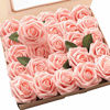 Picture of Floroom Artificial Flowers 50pcs Real Looking Peach Pink Fake Roses with Stems for DIY Wedding Bouquets Bridal Shower Centerpieces Floral Arrangements Party Tables Home Decorations