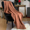 Picture of LOMAO Flannel Blanket with Pompom Fringe Lightweight Cozy Bed Blanket Soft Throw Blanket fit Couch Sofa Suitable for All Season (51x63) (Caramel, 51''x 63'')