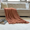 Picture of LOMAO Flannel Blanket with Pompom Fringe Lightweight Cozy Bed Blanket Soft Throw Blanket fit Couch Sofa Suitable for All Season (51x63) (Caramel, 51''x 63'')