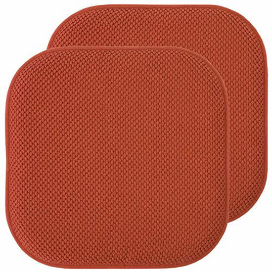 Picture of Sweet Home Collection Chair Cushion Memory Foam Pads Honeycomb Pattern Slip Non Skid Rubber Back Rounded Square 16" x 16" Seat Cover, 2 Pack, Rust