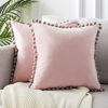 Picture of Top Finel Decorative Throw Pillow Covers for Couch Bed Soft Particles Velvet Solid Cushion Covers with Pom-poms 24 x 24 Inch 60 x 60 cm, Pack of 2, Blush Pink