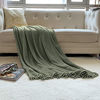 Picture of LOMAO Flannel Blanket with Pompom Fringe Lightweight Cozy Bed Blanket Soft Throw Blanket fit Couch Sofa Suitable for All Season (51x63) (Dark Olive, 51''x 63'')