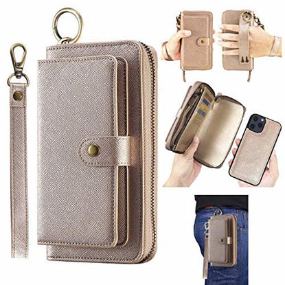 Picture of AIFENGCASE Compatible with iPhone 13 Pro Max Phone Wallet Case for Women Men,Wristlets Clutch Zipper Leather Pouch Wallet Case Card Holder Magnetic Detachable Back Cover,RG