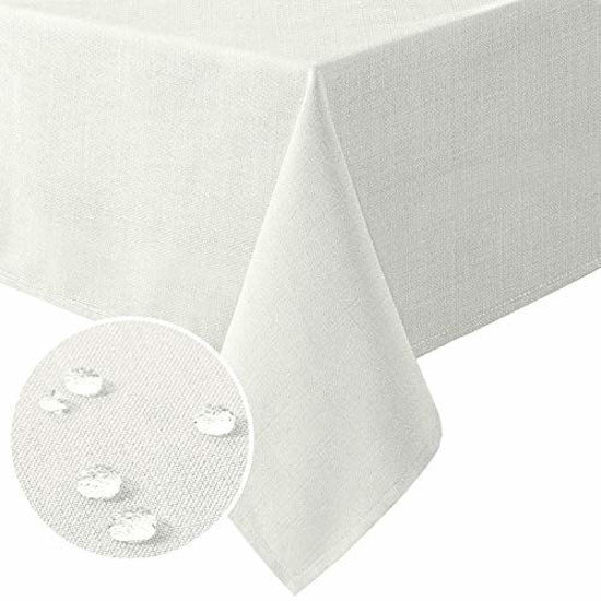 Picture of H.VERSAILTEX Linen Textured Table Cloths Rectangle 60 x 104 Inch Premium Solid Tablecloth Spill-Proof Waterproof Table Cover for Dining Buffet Feature Extra Soft and Thick Fabric Wrinkle Free, Ivory