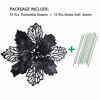 Picture of GL-Turelifes Pack of 12 Glitter Artificial Poinsettia Flowers Christmas Wreath Christmas Tree Flowers Ornaments 6(16cm) Diameter with 12 Pcs Green Soft Stings (Black)